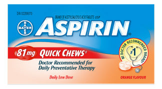 ASPIRIN 81MG QUICK CHEW TABS ORANGEFLAVOUR 100'S - Queensborough Community Pharmacy