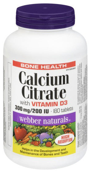 WEBBER CALCIUM CITRATE WITH D3 300MG/200IU 180'S - Queensborough Community Pharmacy