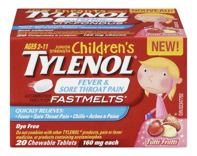 TYLENOL CHILD JR STR TUTTI FRUTTI FASTMELTS FEVER FROM COLD/FLU 20'S - Queensborough Community Pharmacy