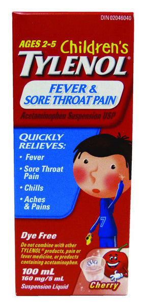 TYLENOL CHILD DYE FREE CHERRY FOR FEVER/COLD 100ML - Queensborough Community Pharmacy