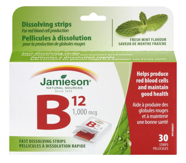 JAMIESON VIT B12 DISSOLV STRIPS 30'S - Queensborough Community Pharmacy
