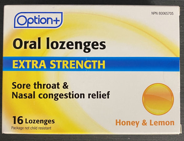 OPTION+ ORAL LOZENGES SORE THROAT AND NASAL CONGESTION EXTRA STRENGTH 16