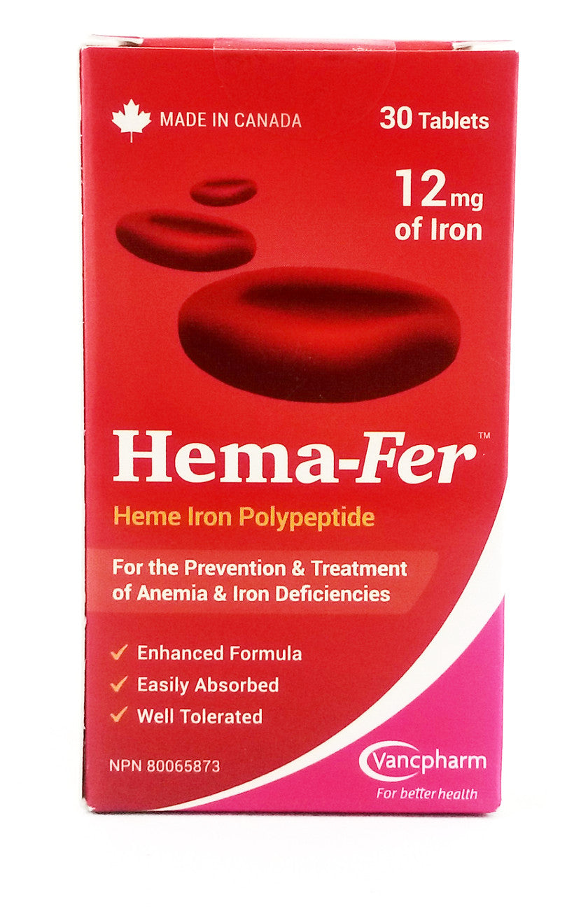 HEMA-FER 12MG HEME IRON POLYPEPTIDETABS 30'S - Queensborough Community Pharmacy - 1