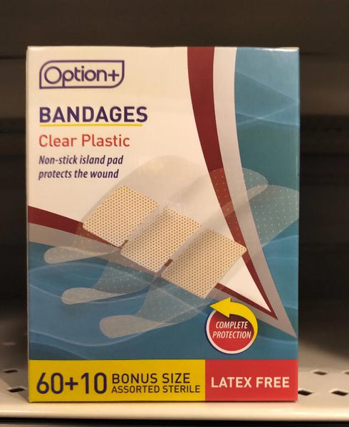 OPTION+ BANDAGE CLEAR PLASTIC REGULAR 60+10