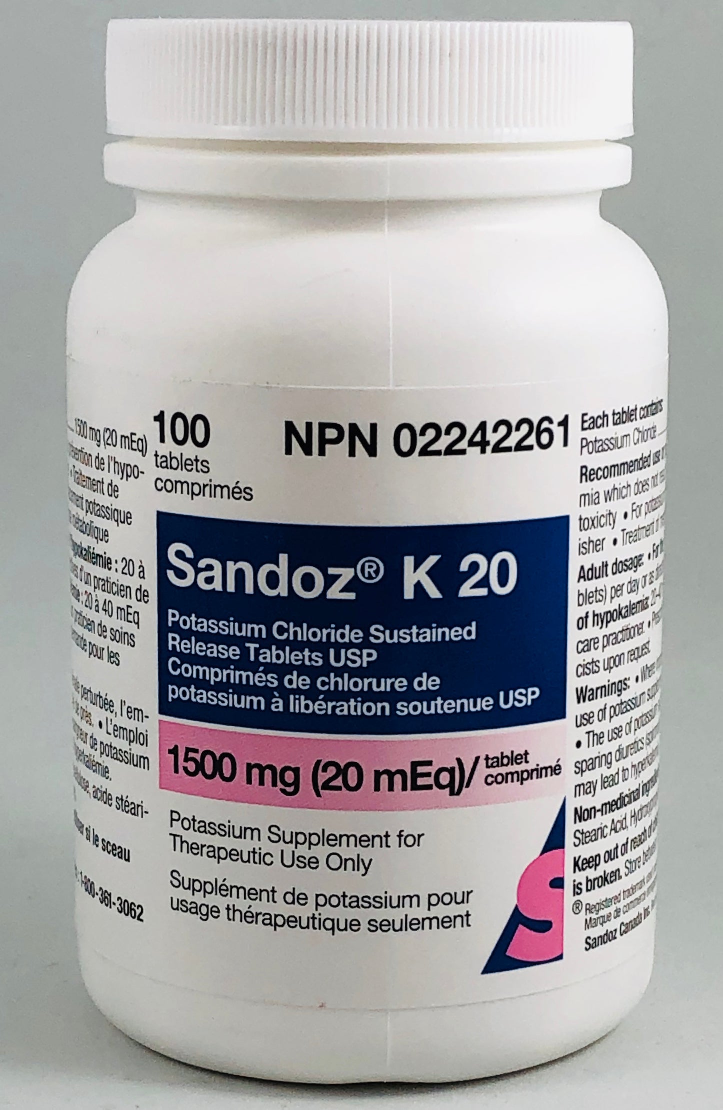SANDOZ K20 1500MG 100 TABLETS