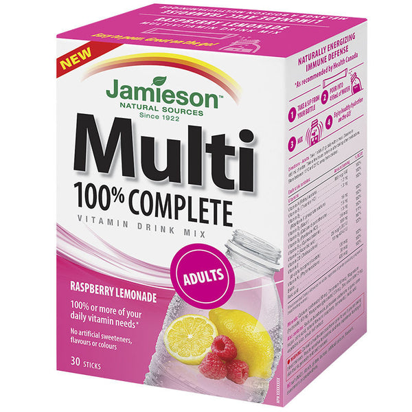 JAMIESON 100% COMPLETE MULTIVITAMIN MIX RASPBERRY LEMONADE STICKS 30'S - Queensborough Community Pharmacy