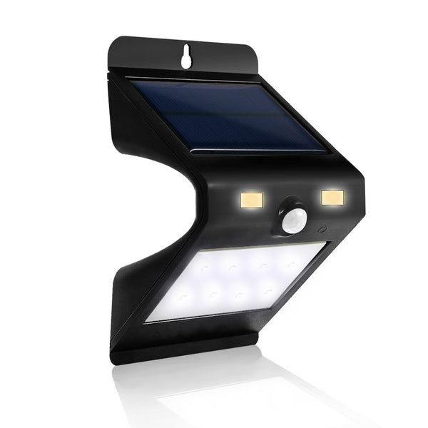 SOLLED 12 LEDs Solar Powered Wall Light Outdoor Motion Sensor Light Control Wireless Weatherproof Security Lamp Warm White Plus White Light for Patio Porch Pathway Garden