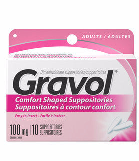 GRAVOL SUPP 100MG ADULT 10'S - Queensborough Community Pharmacy